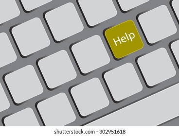 yellow computer key with help text on it