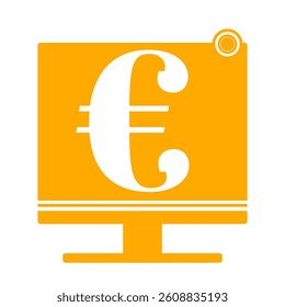 yellow computer screen symbol with currency symbols lira, dollar, rupiah, yen, yuan, won and euro