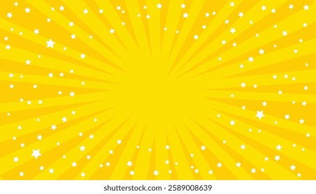 Yellow concentrated lines and glitter background frame. yellow cute background with twinkling stars and sunburst. comic art background