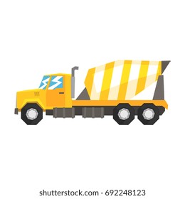 Yellow concrete mixer truck, heavy industrial machinery, construction equipment vector Illustration