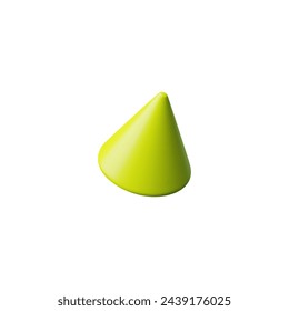 Yellow cone 3D model icon. Geometric figure vector render illustration isolated on white. Volumetric shape glossy metal or plastic surface. Realistic Brutalism concept, toy block