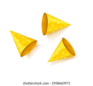 Yellow cone hat isolated on white background. Vector clipart