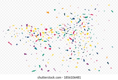 Yellow Confetti Abstract Transparent Background. Top Paint Invitation. Flying Colored Paper Illustration. Green Particles Celebration Card.