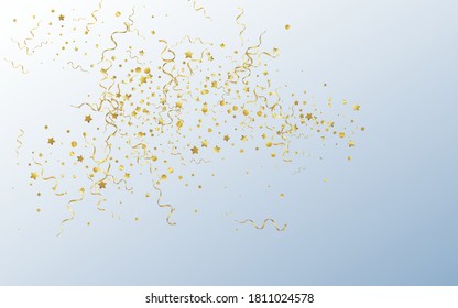 Yellow Confetti Abstract Vector Gray Background. Celebrate Streamer Poster. Star Anniversary Plant. Golden Fun Branch.