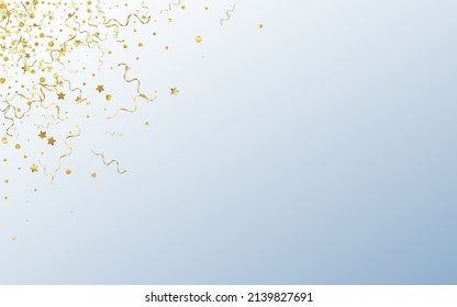 Yellow Confetti Anniversary Vector Gray Background. Celebration Star Template. Spiral Abstract Poster. Golden Happy Invitation.