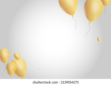 Yellow Confetti Background Gray Vector. Toy Decoration Frame. Golden Ceremony Baloon. Air Holiday Design.