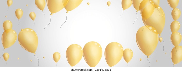 Yellow Confetti Background Gray Vector. Air Latex Set. Gold Present Baloon. Ballon Ceremony Border.