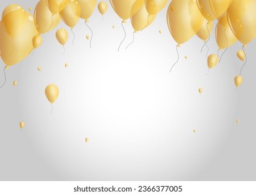 Yellow Confetti Background Gray Vector. Balloon Festival Template. Gold Concept Helium. Ballon Jubilee Card. svg