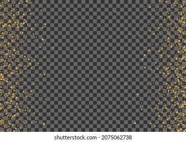 Yellow Confetti Background  Transparent Vector. Sequin Twinkle Illustration. Shiny New. Carnival Template. Bright Spark Objects.
