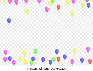 Yellow Confetti Background Transparent Vector. Air Art Card. Red Shiny. Multicolor Balloon. Balloon Glitter Template.