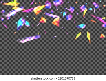 Yellow Confetti Background Transparent Vector. Twinkle Festive Template. Shine Splash Card. Violet Realistic. Spark Flash Illustration.
