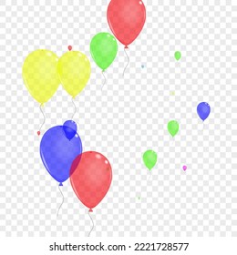 Yellow Confetti Background Transparent Vector. Air Present Template. Green Symbol. Purple Ballon. Helium Jubilee Card.