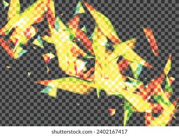 Yellow Confetti Background Transparent Vector. Bokeh Glamour Card. Green Decorate Illustration. Glow Year. Flare Starburst Design.