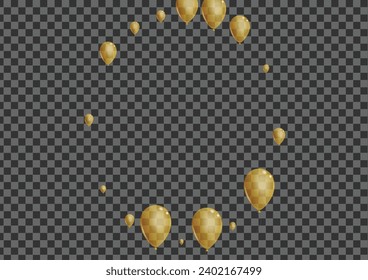 Yellow Confetti Background Transparent Vector. Balloon Creative Illustration. Gold Glossy Surprise. Toy Gift Design.