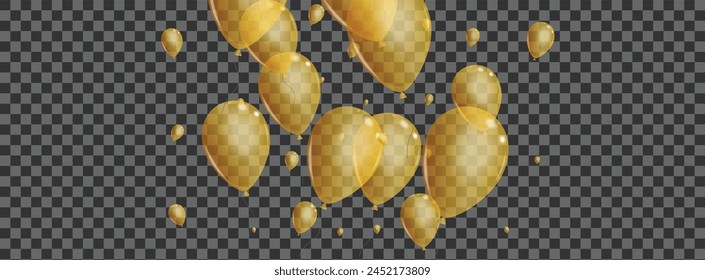 Gelber Konfetti Hintergrund Transparente Vektorgrafik. In: Air Birthday Design. Gold-Symbol Helium. Balloon Sphere Card.