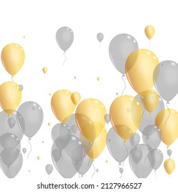 Vector blanco de fondo de confetti amarillo. Marco de presencia de aire. Juguete Aislado De Oro. Banner de símbolo de globo.