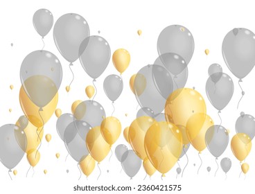 Yellow Confetti Background White Vector. Air Isolated Design. Golden 3d Surprise. Ballon Celebrate Frame.