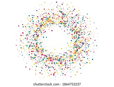 Yellow Confetti Carnaval White Background. Carnival Dot Backdrop. Effect Shine Banner. Green Round Decoration Postcard.