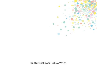 Yellow Confetti Carnaval White Background. Top Circle Design. Flying Dot Pattern. Green Shine Invitation Backdrop.