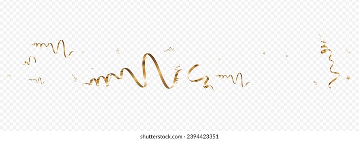 Yellow Confetti Christmas Vector Panoramic Transparent Background. Fun Spiral Poster. Ribbon Falling Invitation. Gold Party Plant.