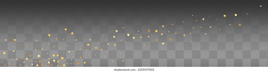 Yellow Confetti Christmas Vector Transparent Panoramic Background. Modern Shine Wallpaper. Gold Star Falling Banner. Dust Festive Design.