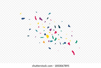 Yellow Confetti Festival Transparent Background. Carnival Particles Texture. Independence Colored Paper Banner. Rainbow Elements Happy Wallpaper.