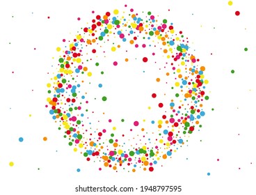 Yellow Confetti Frame Background. Dot Fiesta Texture. Multicolored Catching Round. Blue Abstract Circle Illustration.