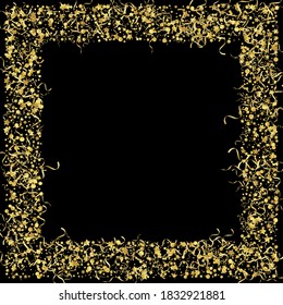 Vector divertido de confetti amarillo fondo negro. Decoración de diseño serpentino. Planta De Vuelo Racionalista. Plantilla de Golden Festive.