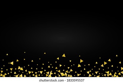 Gelber Konfetti-hellschwarzer Hintergrund. Reiche, glatte Muster. Golddreieck-Jubiläumsbanner. Blässt abstrakte Textur.