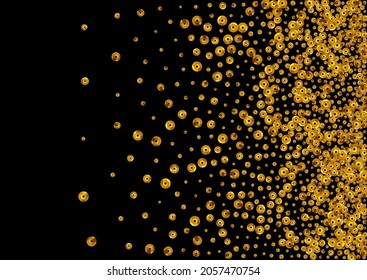 Yellow Confetti Luxus Vektor schwarzer Hintergrund. Fröhliche Einladung. Hintergrund des Goldenen Regens zum Jahrestag. Sequin Effect Design.