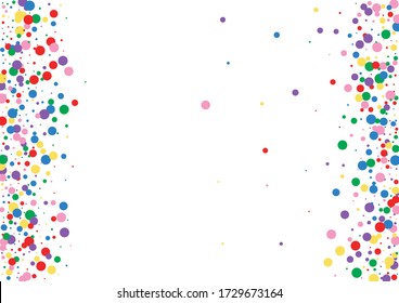 Yellow Confetti Splash Texture. Round Bright Illustration. Multicolored Birthday Circle. Orange Colour Dot Background.