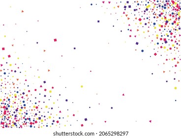 Yellow Confetti Surprise Background. Explosion Round Isolated. Pink Pattern Circle Illustration. Green Anniversary Square.