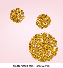 Yellow Confetti Transparent Vector Pink Background. Glamour Shine Backdrop. Golden Sparkle Rich Illustration. Circle Abstract Card.