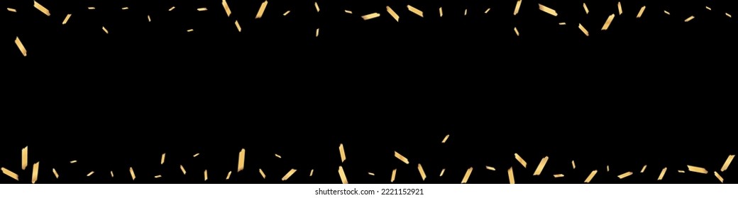 Vector de Confetti Amarillo Fondo Panorámico Negro. Diseño De Papel Dorado Swirl. Ilustración de vacaciones serpentinas. Postal nupcial brillante.