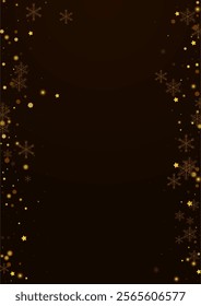 Yellow Confetti Vector Brown Background. Gold Xmas Stars Texture. Winter Flake Banner. Shine Snowstorm Wallpaper.