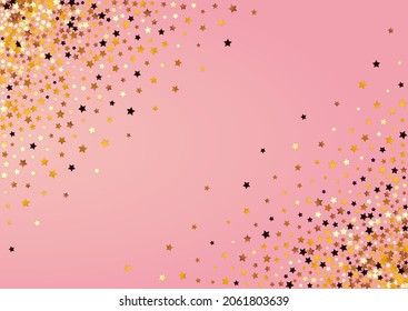 Fondo rosado del vector de confetti amarillo. Patrón Universo De Galaxia Brillante. Textura del efecto lluvia.  Papel de escritorio de Twinkle Sky.