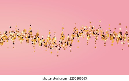 Yellow Confetti Vector Pink Background. Gold Effect Glow Banner. Sky Falling Pattern.  Gilded Celebration Universe Design.