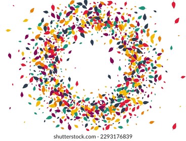 Yellow Confetti Vector White Background. Colorful Leaf Herbarium Template. October Foliage Design. Green Confetti Texture.