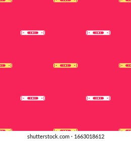 Yellow Construction bubble level icon isolated seamless pattern on red background. Waterpas, measuring instrument, measuring equipment.  Vector Illustration