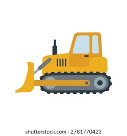 Yellow Construction Bulldozer Vector Illustration, Heavy Equipment Earthmover Element for Building Site Themes