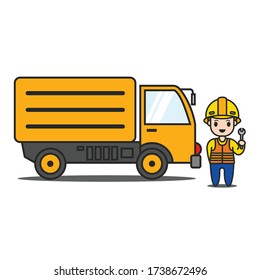 Yellow construction car character vector