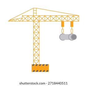 Grúa de construcción amarilla que levanta una grúa de torre de sección de tubería