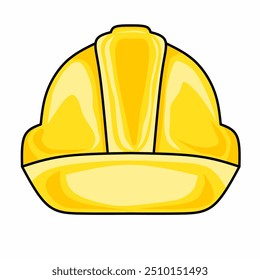 A yellow construction helmet with a black stripe