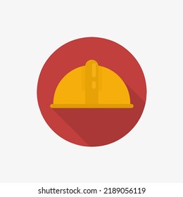 yellow construction helmet flat icon on red circle isolated on white background