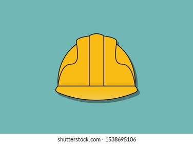 Yellow construction helmet, protective hardhat, vector illustration icon