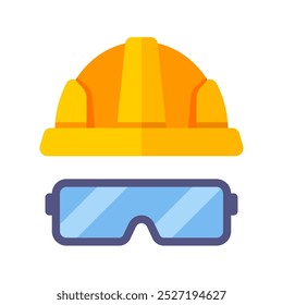 yellow construction helmet with safety glasses. construction worker clothing