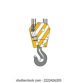 Yellow construction hook. Vector drawing, line contour on a white isolated background. Sketch style, symbol, minimalism