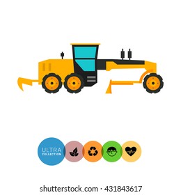 Yellow construction road grader icon