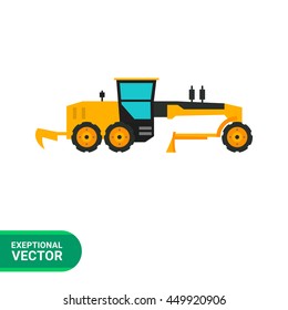 Yellow construction road grader icon