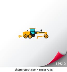 Yellow construction road grader icon